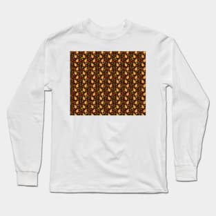 Dark Brown Autumn Leaves and Mushrooms Pattern Long Sleeve T-Shirt